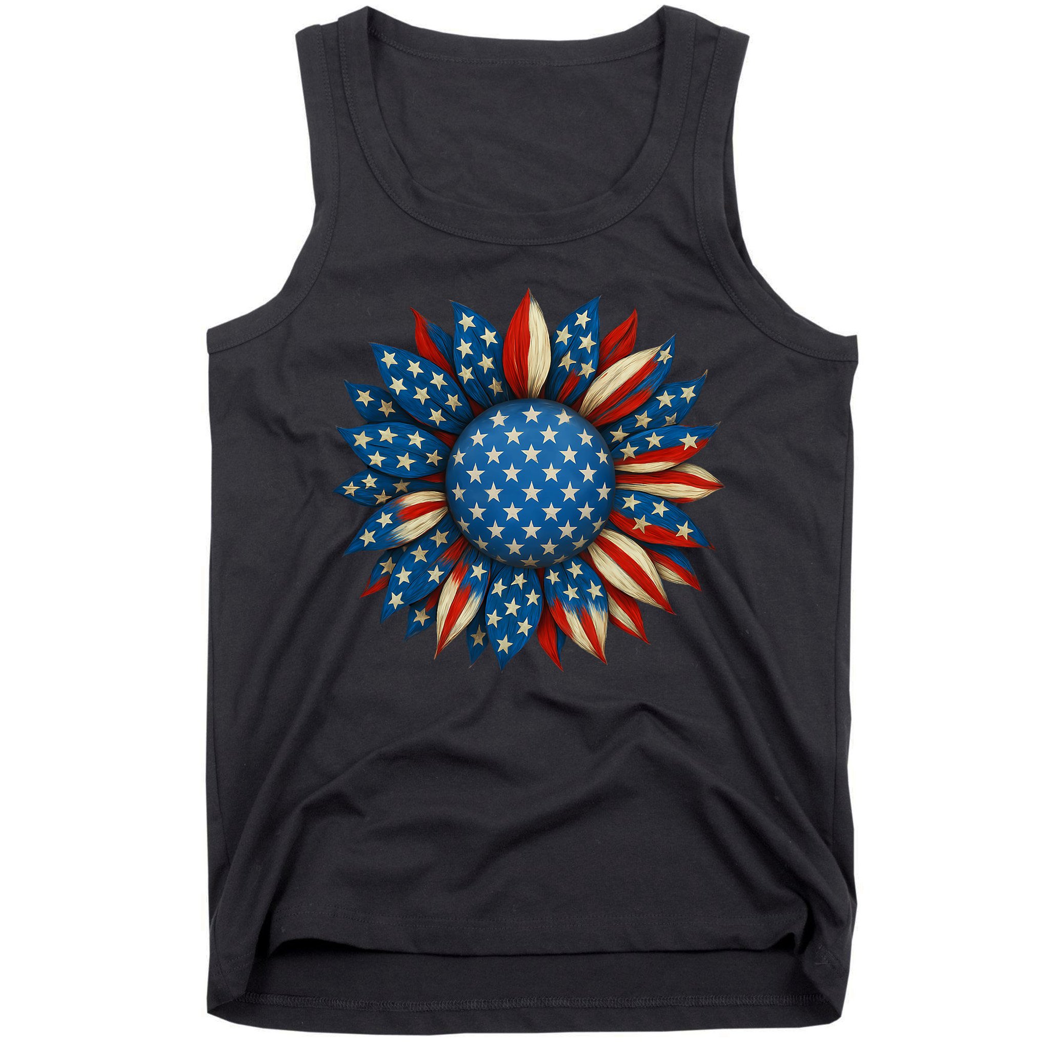 Sunflower American Flag 4th Of July Women Merica USA  Tank Top