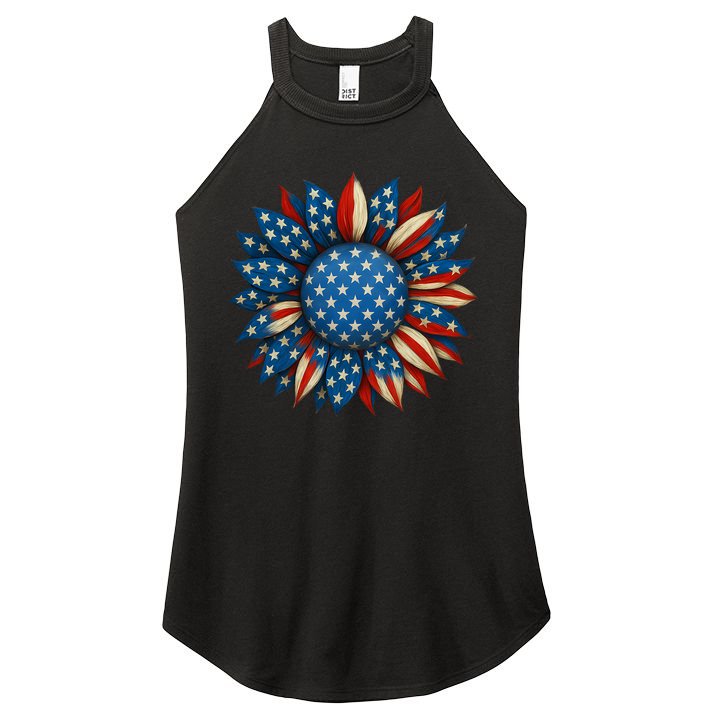 Sunflower American Flag 4th Of July Women Merica USA  Women's Perfect Tri Rocker Tank