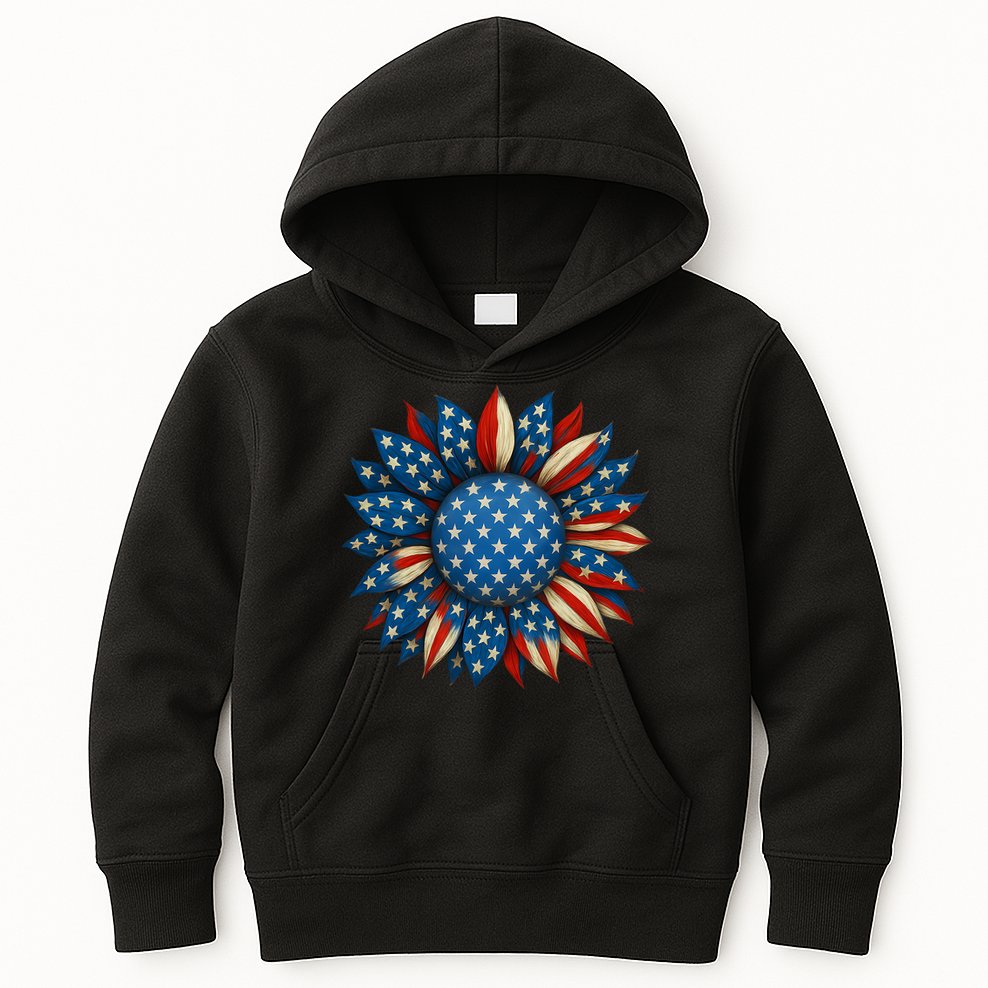 Sunflower American Flag 4th Of July Women Merica USA  Kids Hoodie