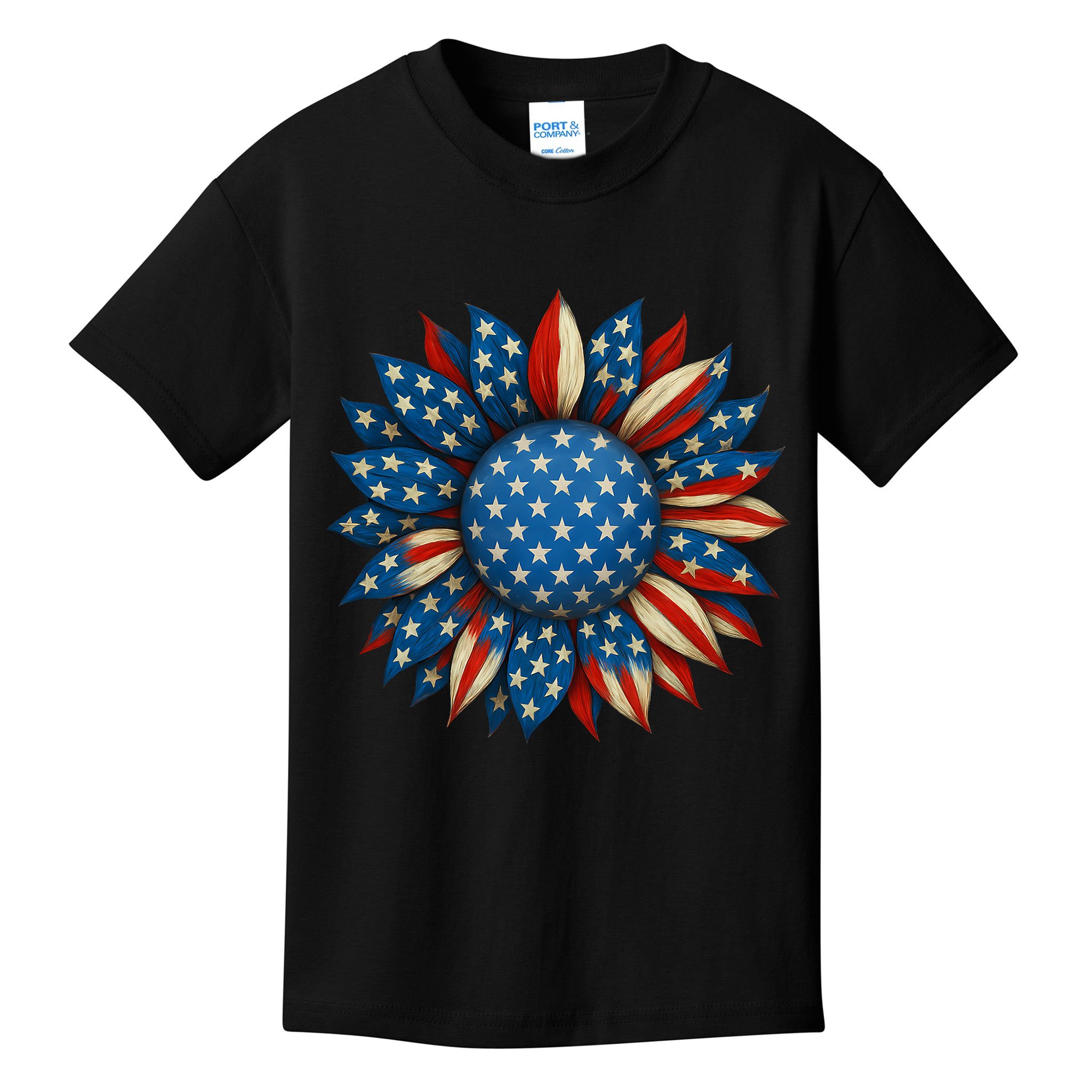 Sunflower American Flag 4th Of July Women Merica USA  Kids T-Shirt