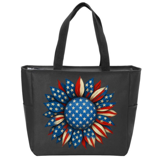 Sunflower American Flag 4th Of July Women Merica USA  Zip Tote Bag
