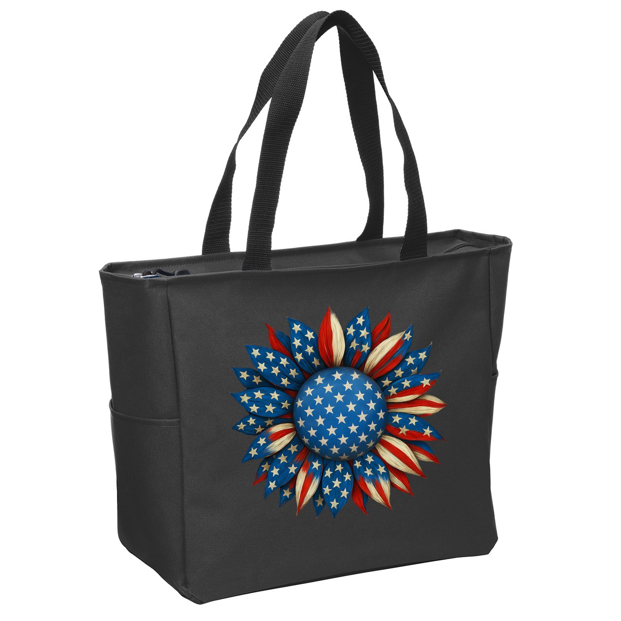 Sunflower American Flag 4th Of July Women Merica USA  Zip Tote Bag