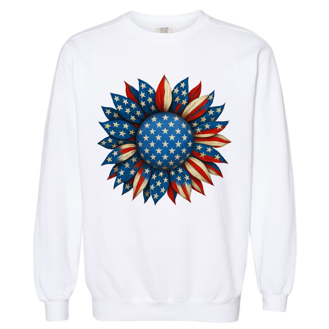 Sunflower American Flag 4th Of July Women Merica USA  Garment-Dyed Sweatshirt