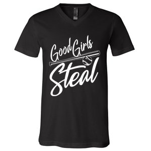 Softball Art For Women Good Steal Baseball Pitcher V-Neck T-Shirt