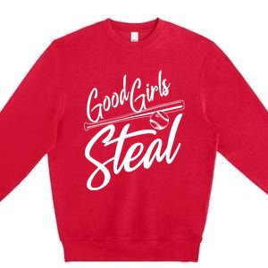 Softball Art For Women Good Steal Baseball Pitcher Premium Crewneck Sweatshirt