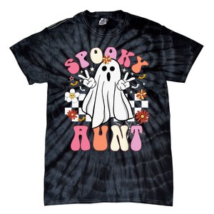 Spooky Aunt Floral Ghost Hippie Halloween Spooky Family Tie-Dye T-Shirt