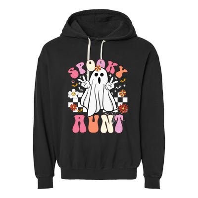 Spooky Aunt Floral Ghost Hippie Halloween Spooky Family Garment-Dyed Fleece Hoodie