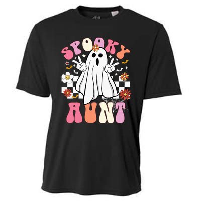 Spooky Aunt Floral Ghost Hippie Halloween Spooky Family Cooling Performance Crew T-Shirt