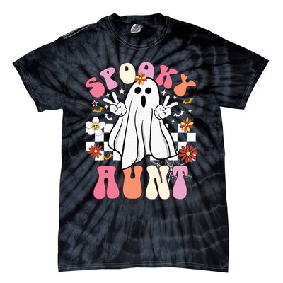 Spooky Aunt Floral Ghost Hippie Halloween Spooky Family Tie-Dye T-Shirt