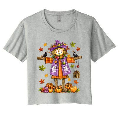 Scarecrow Autumn Fall Season Pumpkin Thanksgiving Halloween Gift Women's Crop Top Tee