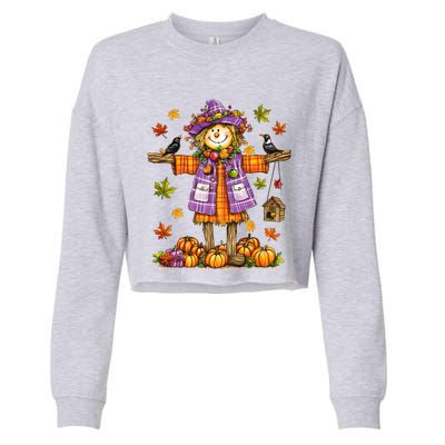 Scarecrow Autumn Fall Season Pumpkin Thanksgiving Halloween Gift Cropped Pullover Crew