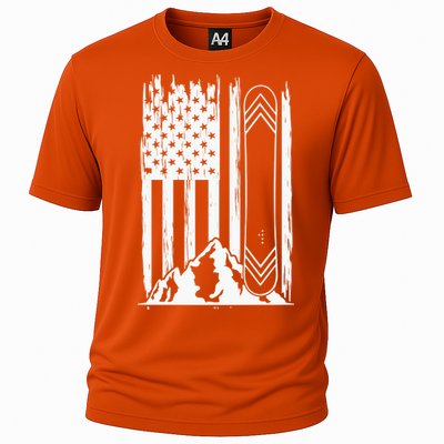 Snowboarding American Flag Cooling Performance Crew T-Shirt