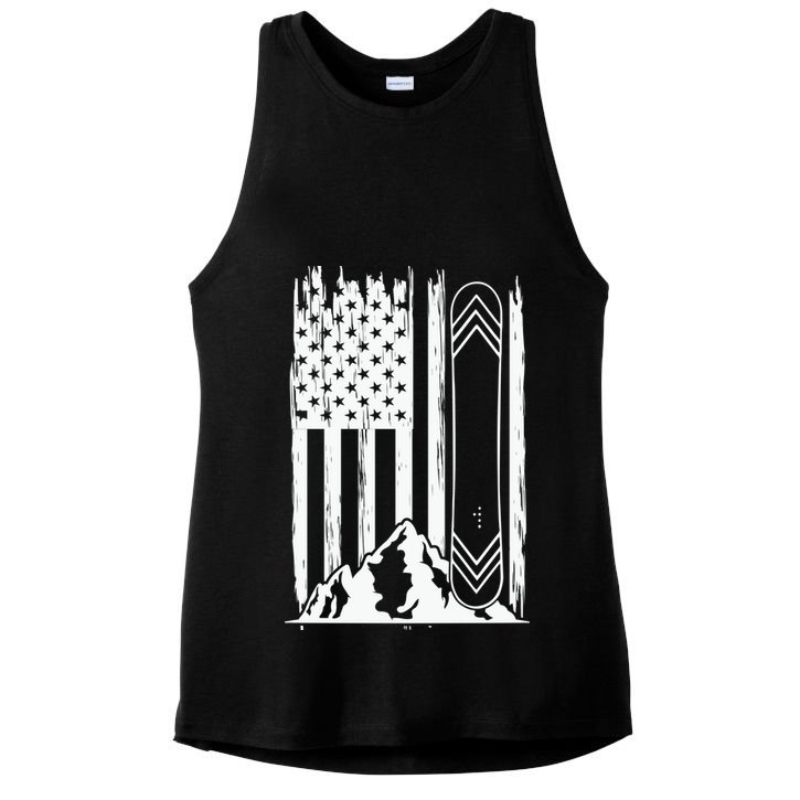 Snowboarding American Flag Ladies PosiCharge Tri-Blend Wicking Tank