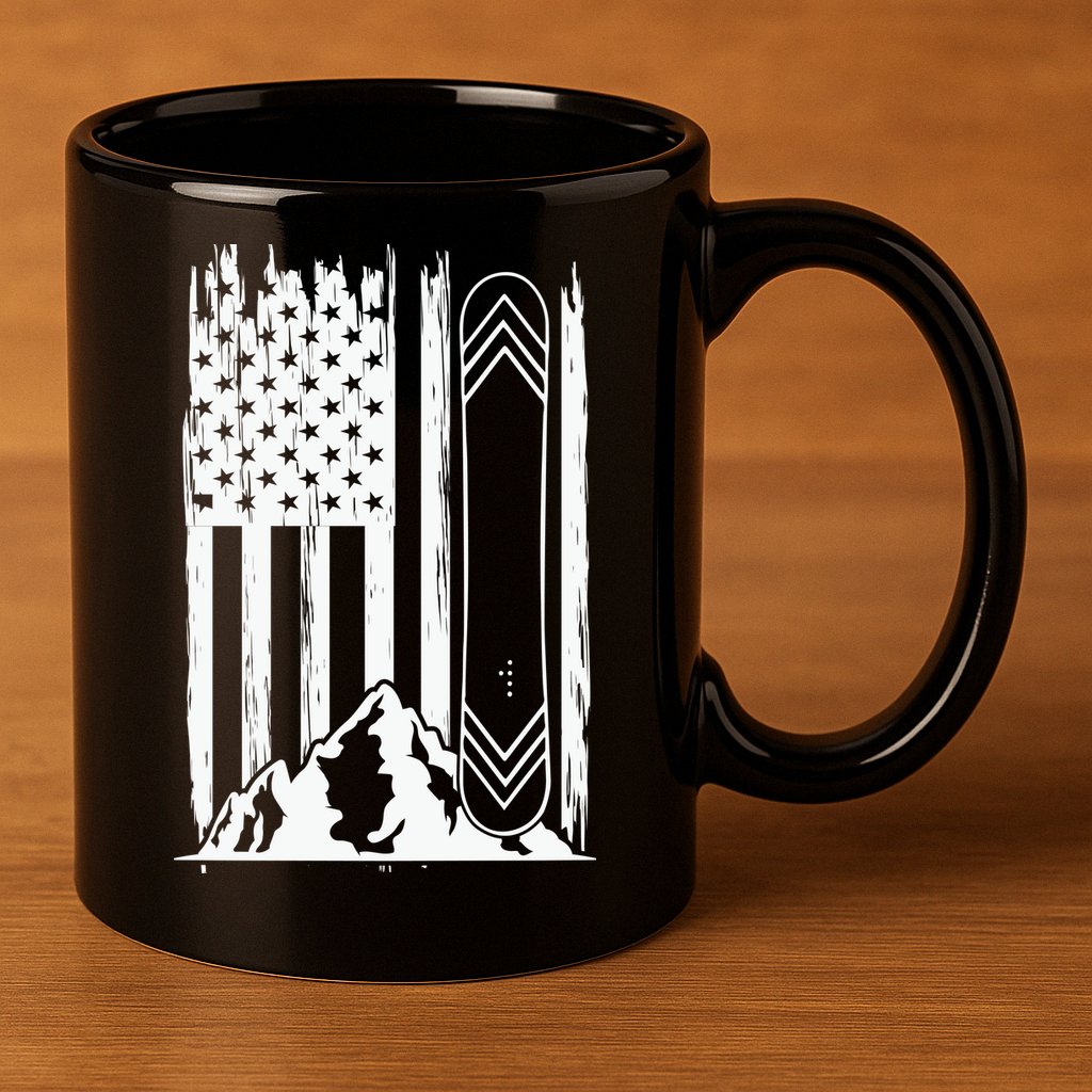 Snowboarding American Flag 11oz C Handle Ceramic Mug
