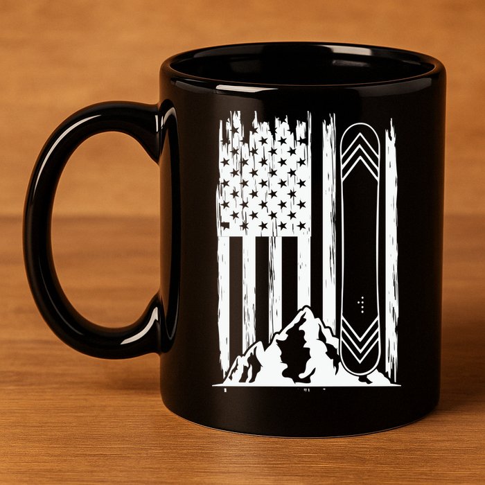 Snowboarding American Flag 11oz C Handle Ceramic Mug
