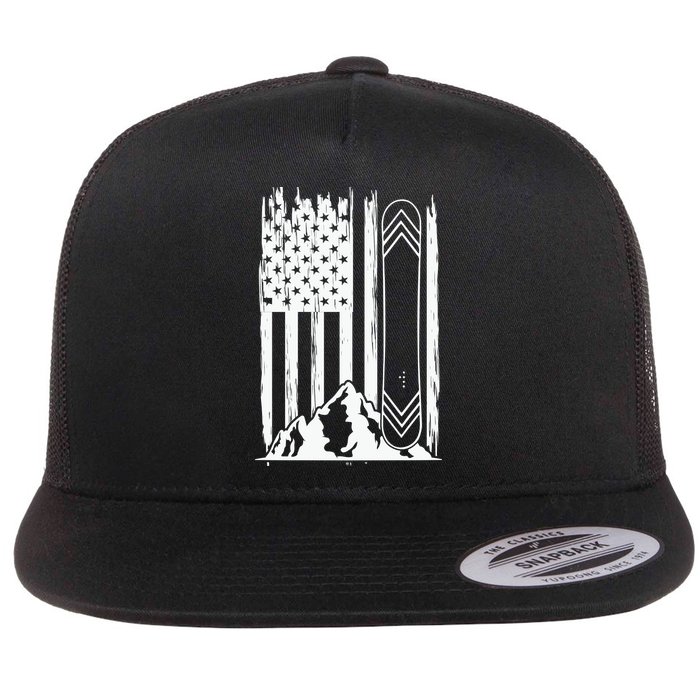 Snowboarding American Flag Flatbill Hat