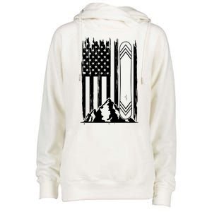 Snowboarding American Flag Womens Funnel Neck Pullover Hood