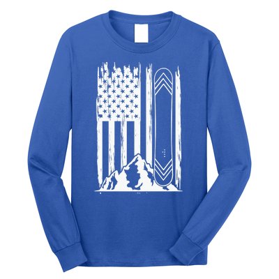 Snowboarding American Flag Long Sleeve Shirt