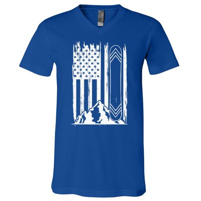 Snowboarding American Flag V-Neck T-Shirt