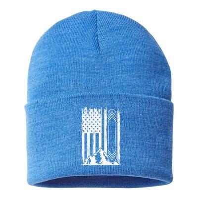 Snowboarding American Flag Sustainable Knit Beanie