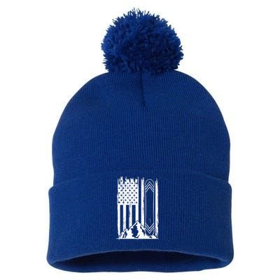 Snowboarding American Flag Pom Pom 12in Knit Beanie