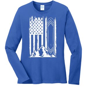 Snowboarding American Flag Ladies Long Sleeve Shirt