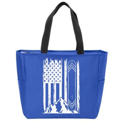 Snowboarding American Flag Zip Tote Bag