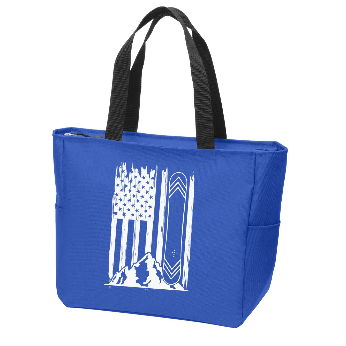 Snowboarding American Flag Zip Tote Bag