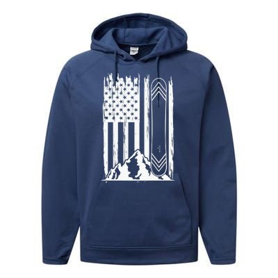 Snowboarding American Flag Performance Fleece Hoodie