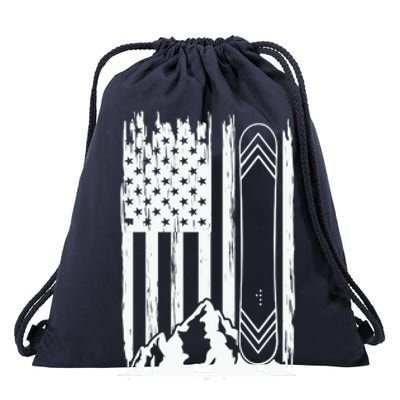 Snowboarding American Flag Drawstring Bag