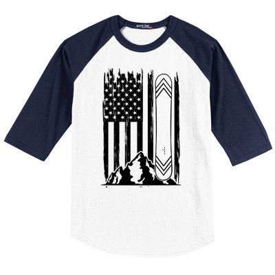 Snowboarding American Flag Baseball Sleeve Shirt