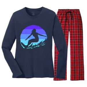 Surf Art For Women Beach Surfer Hawaiian Wave Surfing Women's Long Sleeve Flannel Pajama Set 