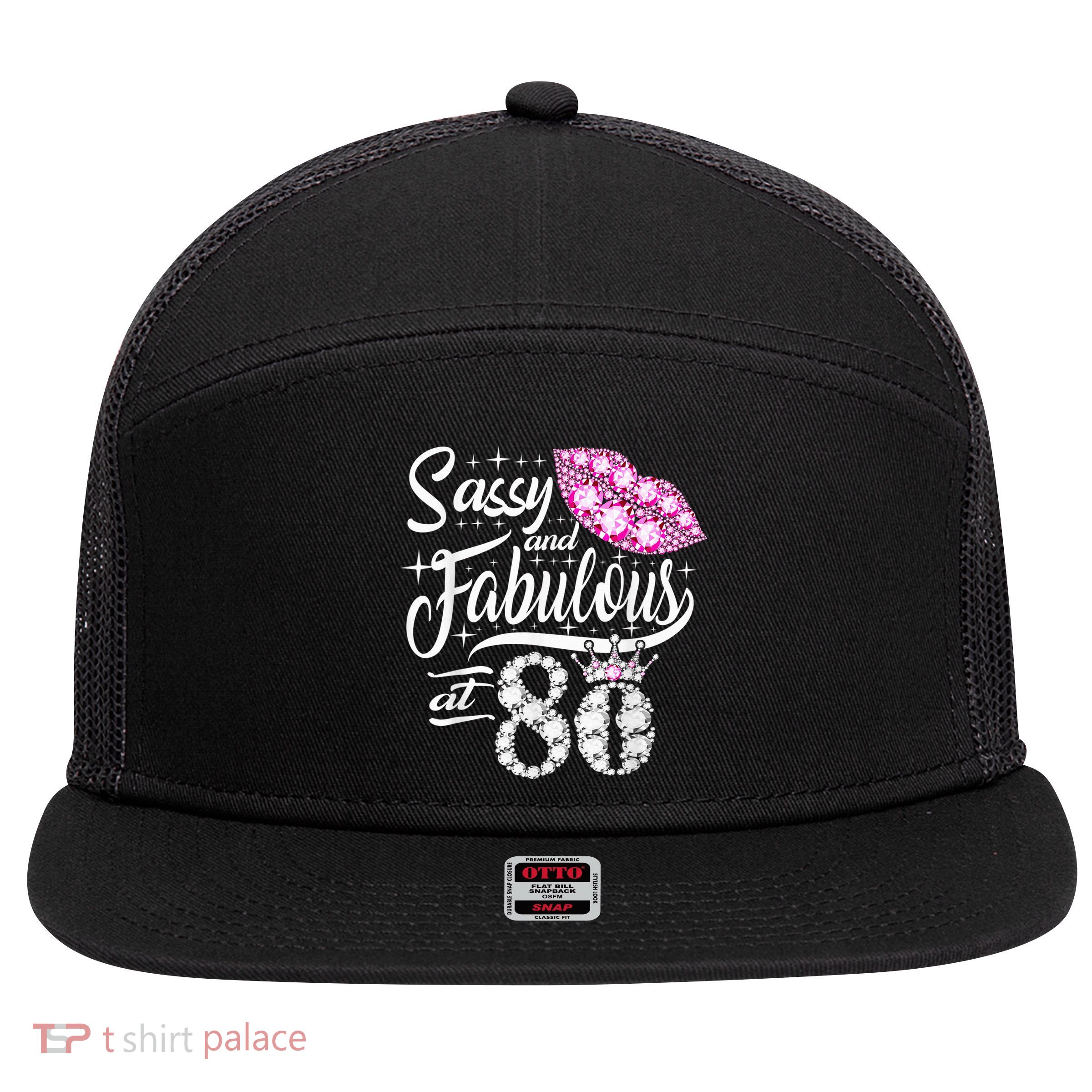 Sassy and fabulous at 80 Years Old 80th Birthday crown lips 7 Panel Mesh Trucker Snapback Hat