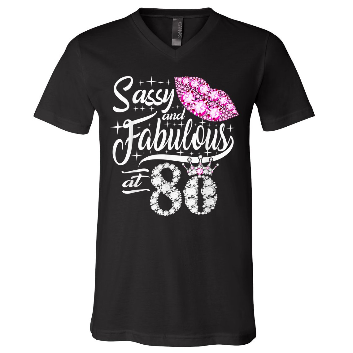 Sassy and fabulous at 80 Years Old 80th Birthday crown lips V-Neck T-Shirt