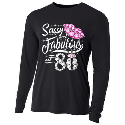 Sassy and fabulous at 80 Years Old 80th Birthday crown lips Cooling Performance Long Sleeve Crew