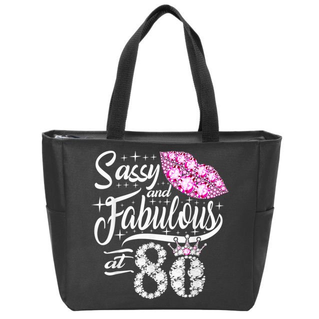 Sassy and fabulous at 80 Years Old 80th Birthday crown lips Zip Tote Bag