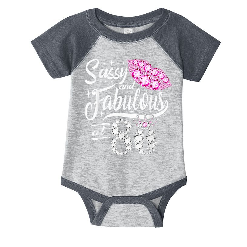 Sassy and fabulous at 80 Years Old 80th Birthday crown lips Infant Baby Jersey Bodysuit
