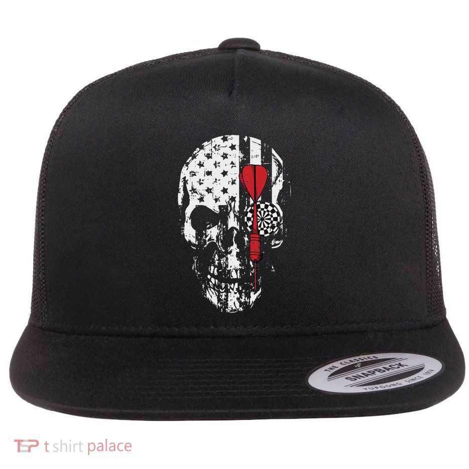 Skull American Flag Darts Board Throwing Sports Player Gift Flat Bill Trucker Hat