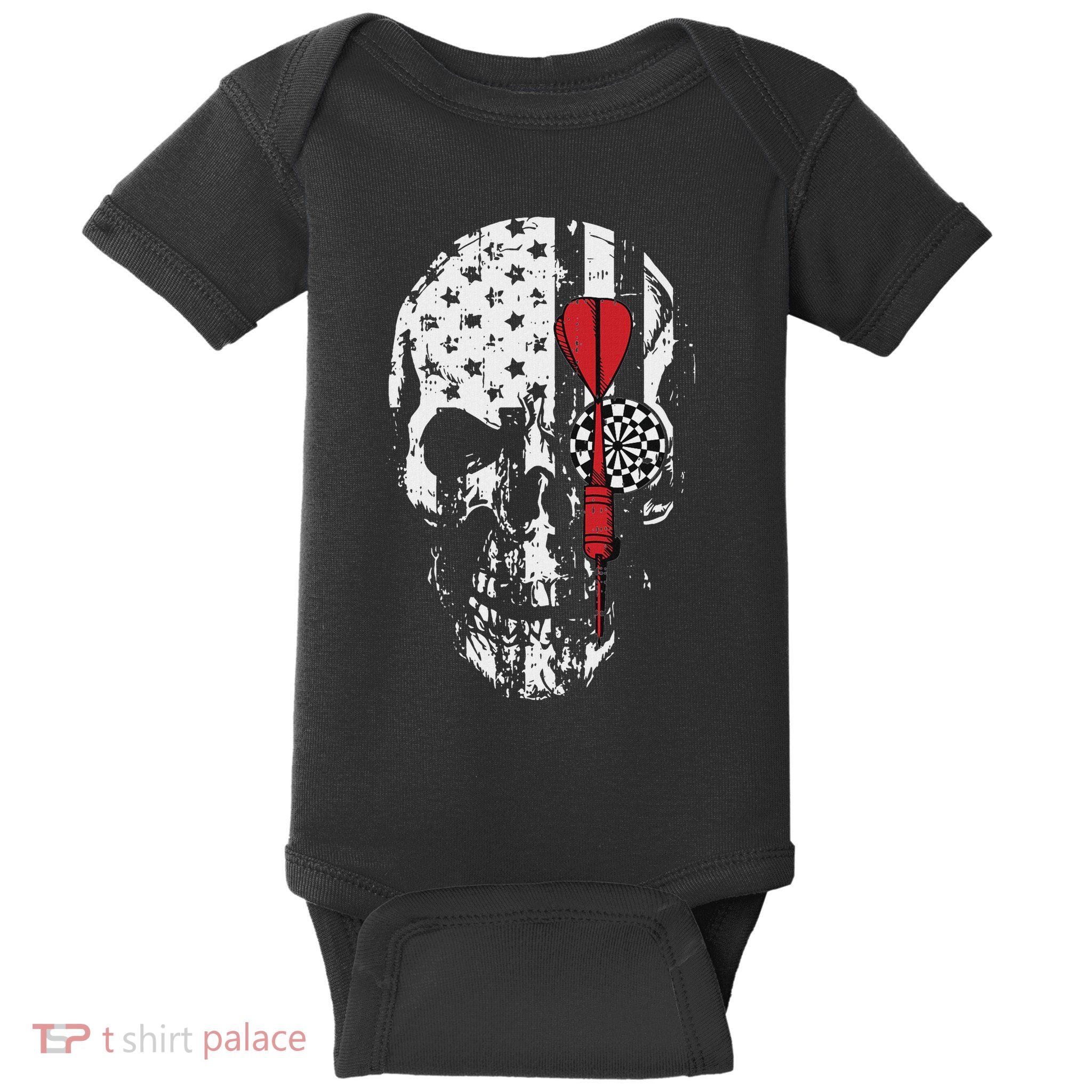 Skull American Flag Darts Board Throwing Sports Player Gift Baby Bodysuit