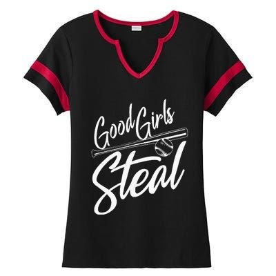 Softball Art For Women Good Girl Steal Baseball Pitcher Ladies Halftime Notch Neck Tee