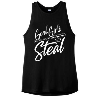 Softball Art For Women Good Girl Steal Baseball Pitcher Ladies PosiCharge Tri-Blend Wicking Tank