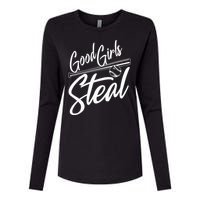 Softball Art For Women Good Girl Steal Baseball Pitcher Womens Cotton Relaxed Long Sleeve T-Shirt