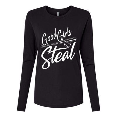 Softball Art For Women Good Girl Steal Baseball Pitcher Womens Cotton Relaxed Long Sleeve T-Shirt