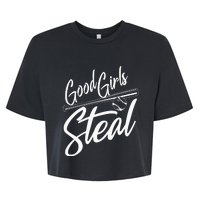 Softball Art For Women Good Girl Steal Baseball Pitcher Bella+Canvas Jersey Crop Tee