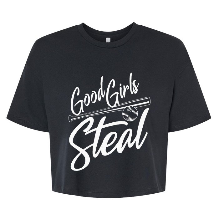 Softball Art For Women Good Girl Steal Baseball Pitcher Bella+Canvas Jersey Crop Tee