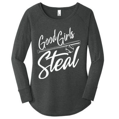 Softball Art For Women Good Girl Steal Baseball Pitcher Women's Perfect Tri Tunic Long Sleeve Shirt