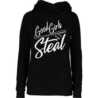 Softball Art For Women Good Girl Steal Baseball Pitcher Womens Funnel Neck Pullover Hood