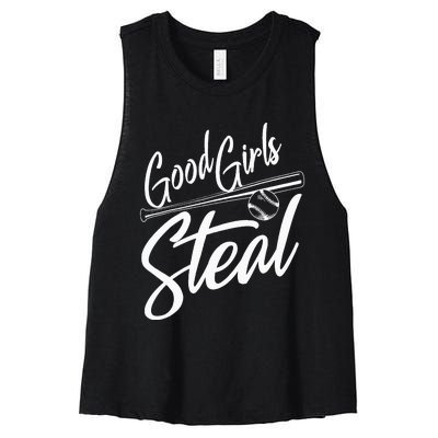 Softball Art For Women Good Girl Steal Baseball Pitcher Women's Racerback Cropped Tank