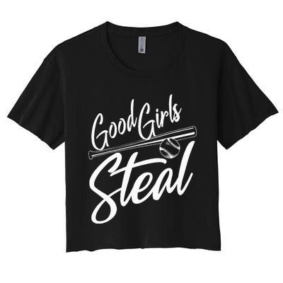 Softball Art For Women Good Girl Steal Baseball Pitcher Women's Crop Top Tee