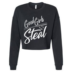 Softball Art For Women Good Girl Steal Baseball Pitcher Cropped Pullover Crew